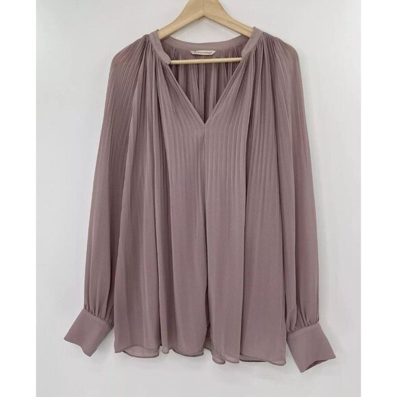 Soft Surroundings Plus Size Chloe Pleated Mauve Purple Sheer Blouse See Measure - Picture 1 of 12